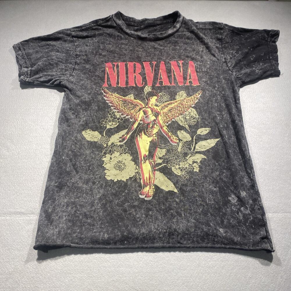 Vintage Nirvana In Utero Angel T-Shirt Acid Wash Charcoal Rock Band Tee